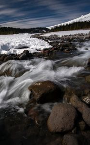Preview wallpaper stones, waterfall, stream, trees, snow