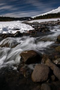 Preview wallpaper stones, waterfall, stream, trees, snow