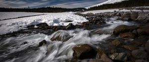 Preview wallpaper stones, waterfall, stream, trees, snow