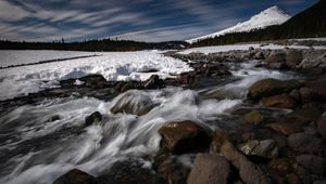 Preview wallpaper stones, waterfall, stream, trees, snow
