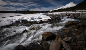 Preview wallpaper stones, waterfall, stream, trees, snow