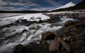 Preview wallpaper stones, waterfall, stream, trees, snow