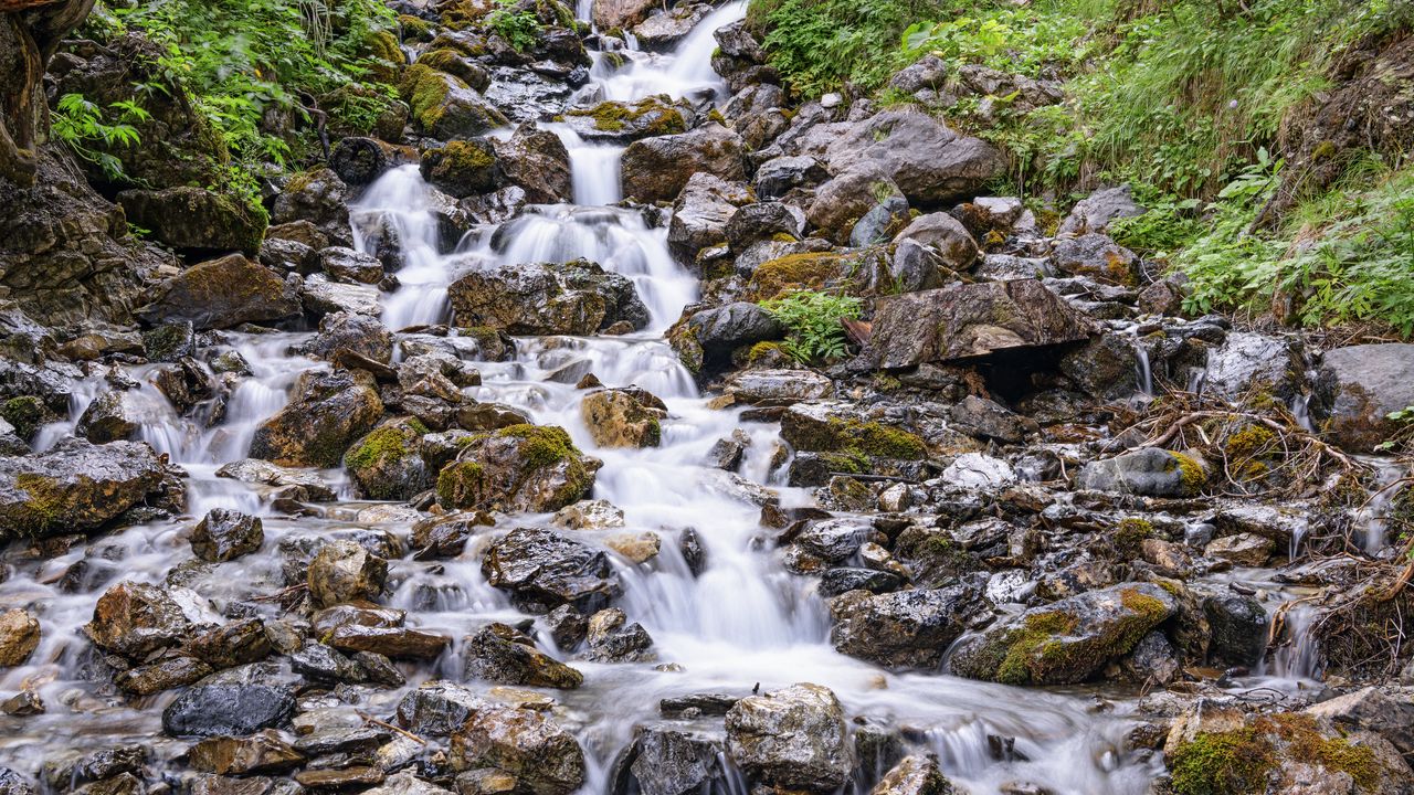 Wallpaper stones, waterfall, stream, water, plants