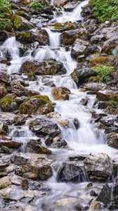 Preview wallpaper stones, waterfall, stream, water, plants