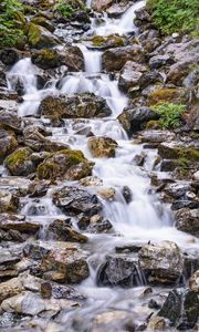 Preview wallpaper stones, waterfall, stream, water, plants