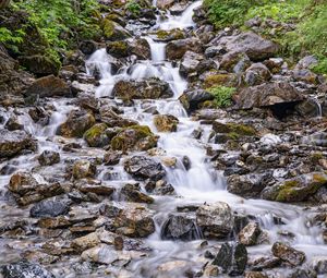 Preview wallpaper stones, waterfall, stream, water, plants