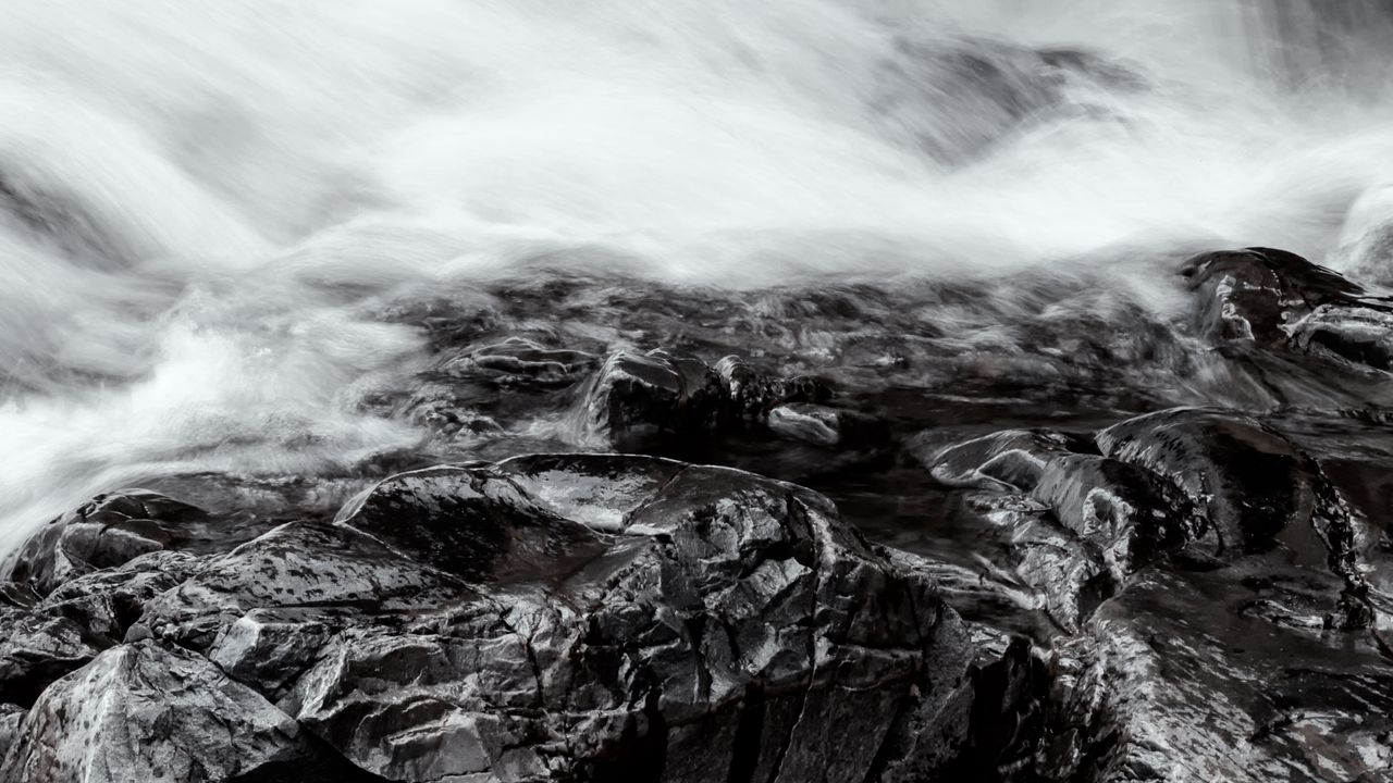 Wallpaper stones, waterfall, water, nature, bw