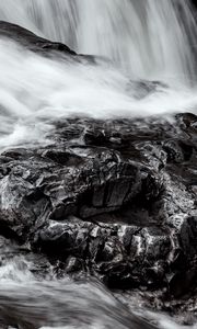 Preview wallpaper stones, waterfall, water, nature, bw