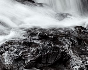 Preview wallpaper stones, waterfall, water, nature, bw