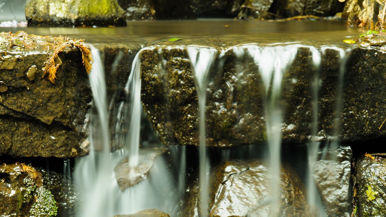 Wallpaper stones, waterfall, water, glare