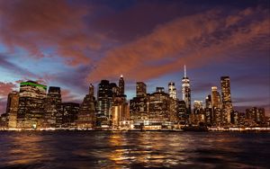 Preview wallpaper stony brook, usa, night city, skyscrapers