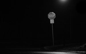 Preview wallpaper stop, sign, road, night, black and white