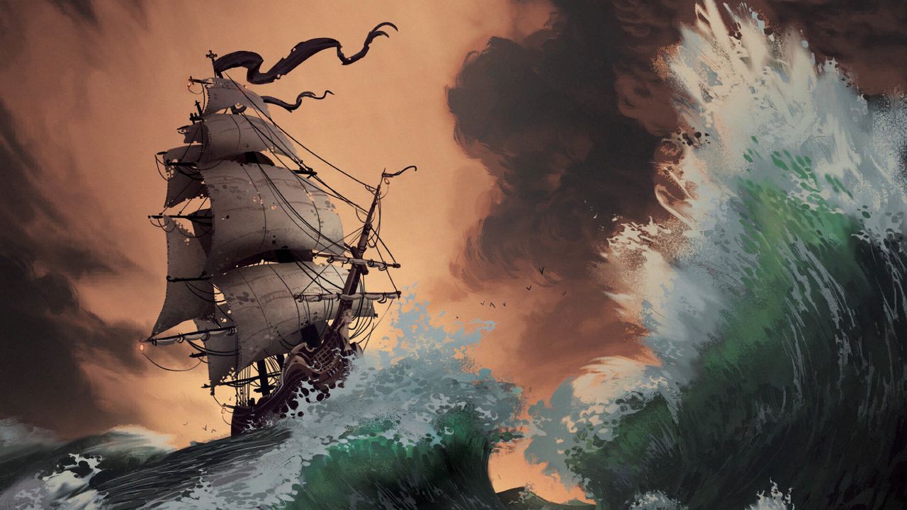 Wallpaper storm, ship, sea, waves, art