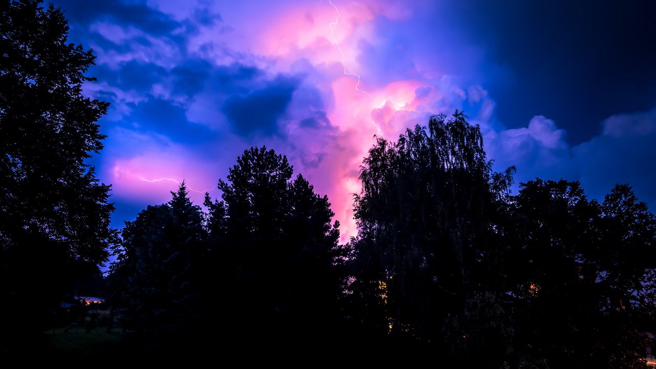 Wallpaper storm, sky, trees, night