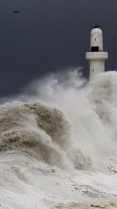 Preview wallpaper storm, tempest, lighthouse, sky, birds, waves