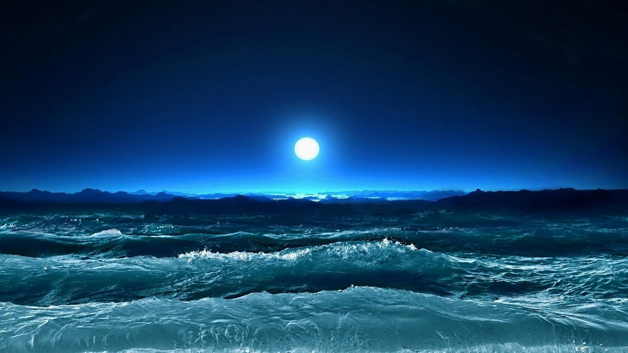 Wallpaper storm, waves, sea, moon, night, art