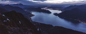 Preview wallpaper strait, bay, coast, islands, aerial view, evening