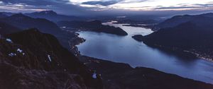 Preview wallpaper strait, bay, coast, islands, aerial view, evening