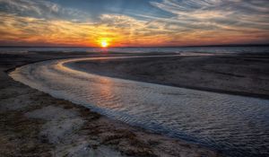 Preview wallpaper strait, sea, coast, sunset