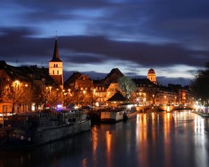 Preview wallpaper strasbourg, france, river, buildings, night