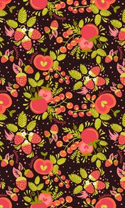 Preview wallpaper strawberries, apples, berries, pattern, art