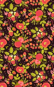 Preview wallpaper strawberries, apples, berries, pattern, art