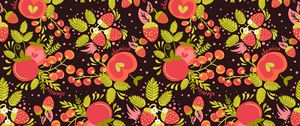 Preview wallpaper strawberries, apples, berries, pattern, art