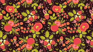 Preview wallpaper strawberries, apples, berries, pattern, art
