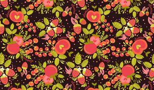 Preview wallpaper strawberries, apples, berries, pattern, art