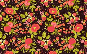 Preview wallpaper strawberries, apples, berries, pattern, art