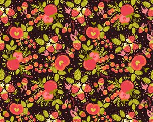 Preview wallpaper strawberries, apples, berries, pattern, art