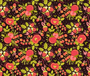 Preview wallpaper strawberries, apples, berries, pattern, art