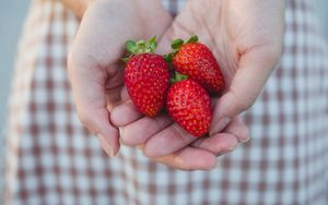 Preview wallpaper strawberries, berries, hands, girl