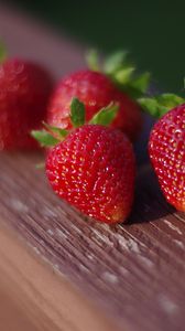 Preview wallpaper strawberries, berries, surface, wood