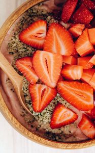 Preview wallpaper strawberries, berries, wedges, nuts, bowl, dessert