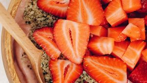 Preview wallpaper strawberries, berries, wedges, nuts, bowl, dessert