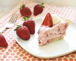 Preview wallpaper strawberries, cake, plate, fork, dessert
