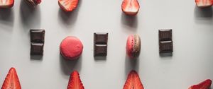 Preview wallpaper strawberries, chocolate, macarons, berries, dessert