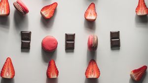 Preview wallpaper strawberries, chocolate, macarons, berries, dessert