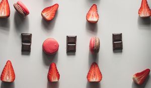 Preview wallpaper strawberries, chocolate, macarons, berries, dessert
