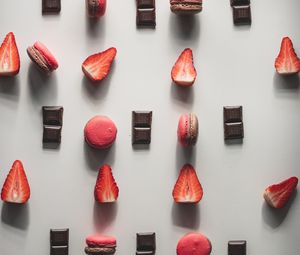 Preview wallpaper strawberries, chocolate, macarons, berries, dessert