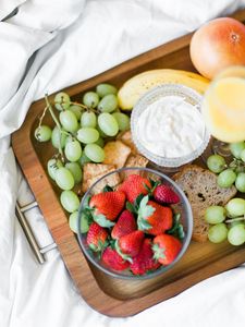 Preview wallpaper strawberries, fruits, bread, cream, breakfast