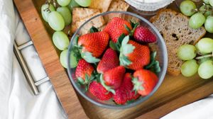 Preview wallpaper strawberries, fruits, bread, cream, breakfast