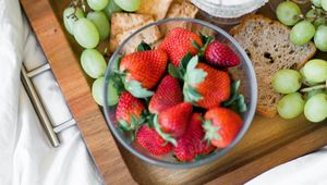 Preview wallpaper strawberries, fruits, bread, cream, breakfast