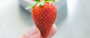 Preview wallpaper strawberries, leaves, fingers, food