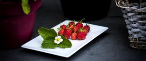 Preview wallpaper strawberry, berries, leaves, flower