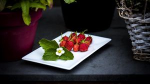 Preview wallpaper strawberry, berries, leaves, flower