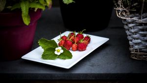 Preview wallpaper strawberry, berries, leaves, flower