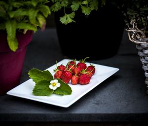 Preview wallpaper strawberry, berries, leaves, flower