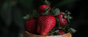 Preview wallpaper strawberry, berry, fruit, dish, newspaper